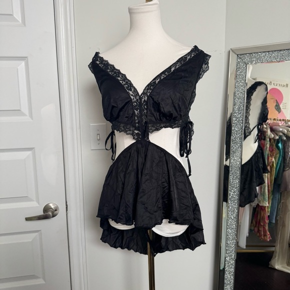 Vintage Black whimsigoth Lace romper grunge fairy L - Picture 5 of 6